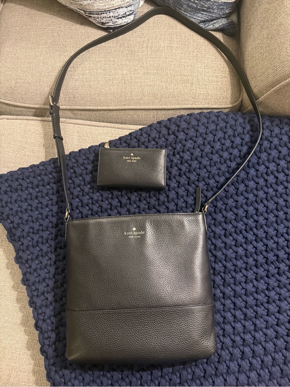 Kate spade Black Pebbled Leather Crossbody with matching Card Wallet
